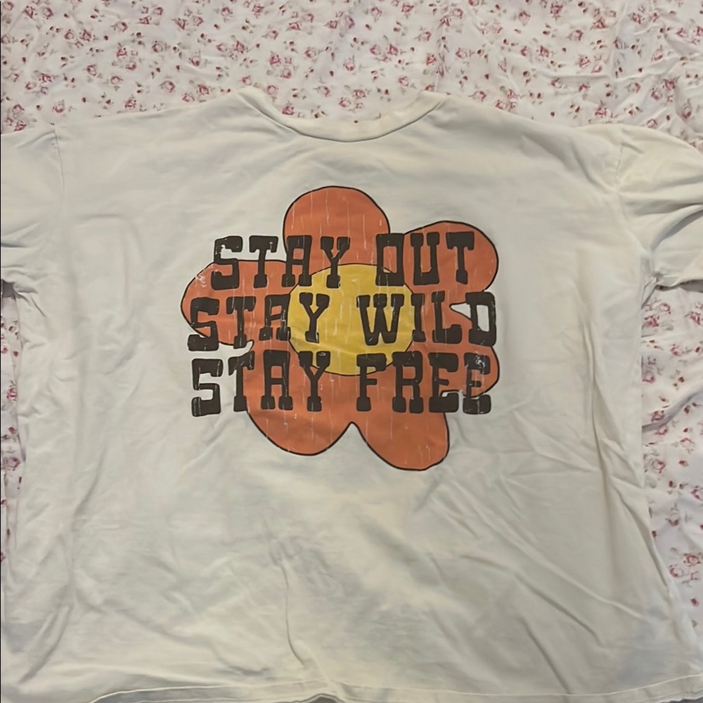 White Graphic Tee with Orange and Yellow Design